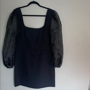 Ever New Black Cocktail Dress with Square Neck and Bishop Sleeves